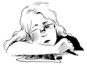 Self portrait by Tillie Walden with her pen