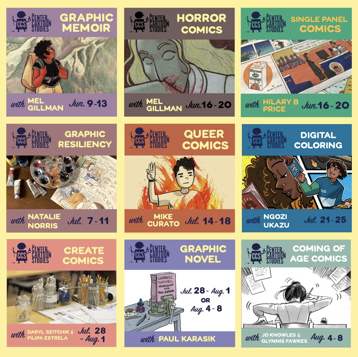 The Center for Cartoon Studies Summer Workshop Line-Up for 2024!